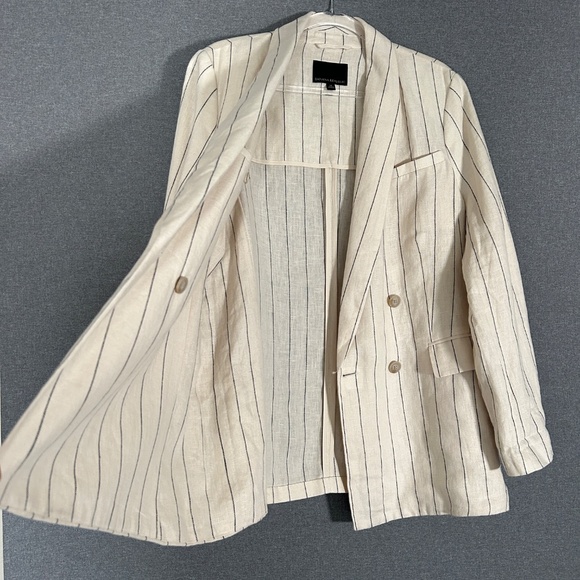 Banana Republic women size 16 double breasted blazer beige stripe 100% linen - Picture 8 of 11